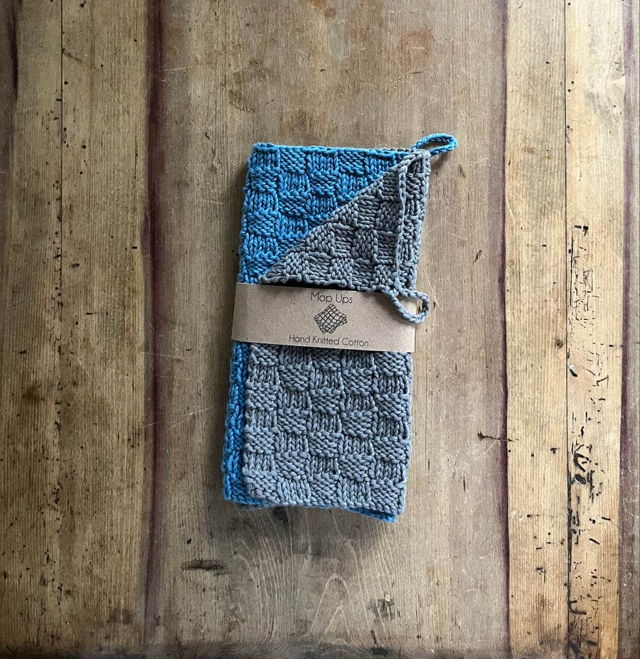 100% Cotton hand knitted dishcloths - Stormy Skies 