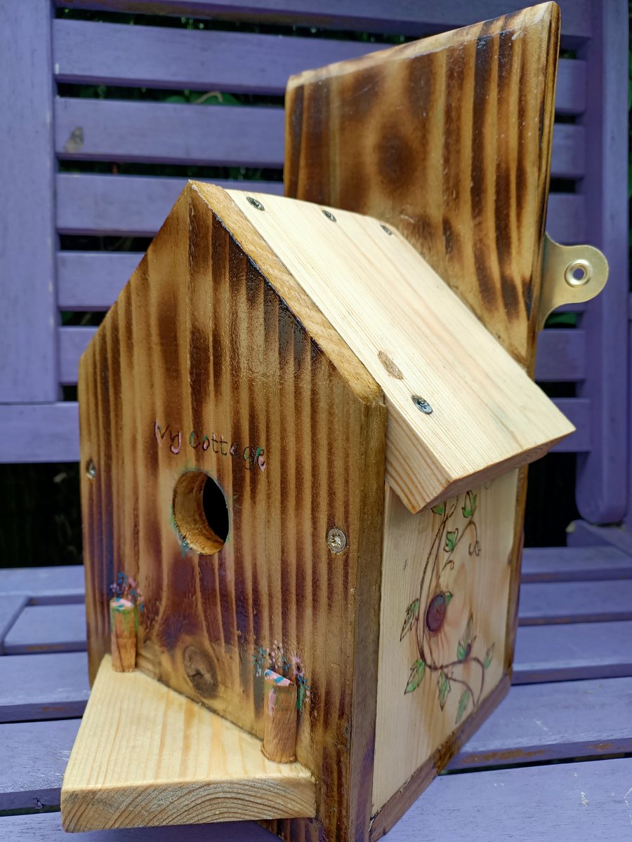 Wooden bird house pyrography Ivy Cottage