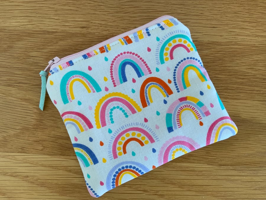 Fabric Coin Purse, Money Pouch, Zipped Purse, Purse, Card Holder, Rainbow