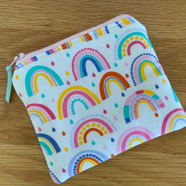 Fabric Coin Purse, Money Pouch, Zipped Purse, Purse, Card Holder, Rainbow