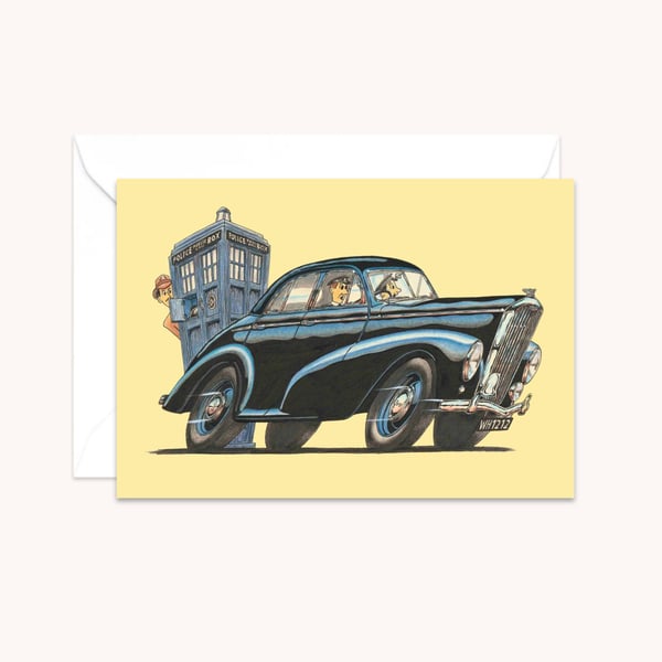 Police Car Greeting Card: Hand Drawn Cartoon Illustration - Blank Inside (314)