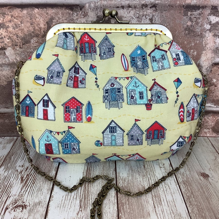 Beach Huts Seaside small fabric frame clutch makeup bag handbag purse