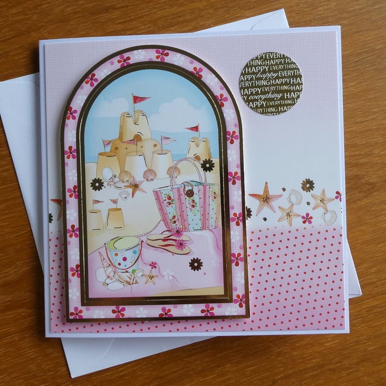 Birthday Card - Sandcastles - Pink