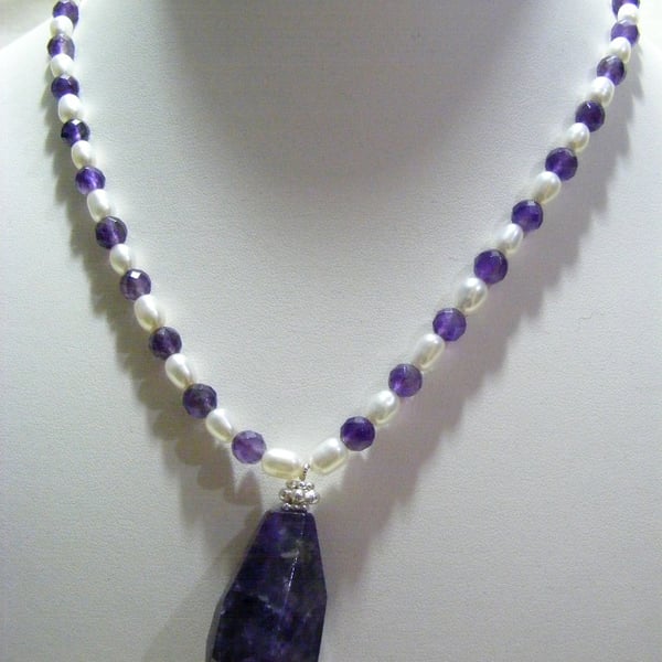 Amethyst and Freshwater cultured Pearl Necklace