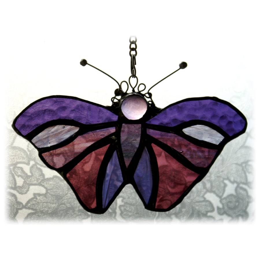 SOLD Butterfly Suncatcher Purple Stained Glass Handmade 13cm