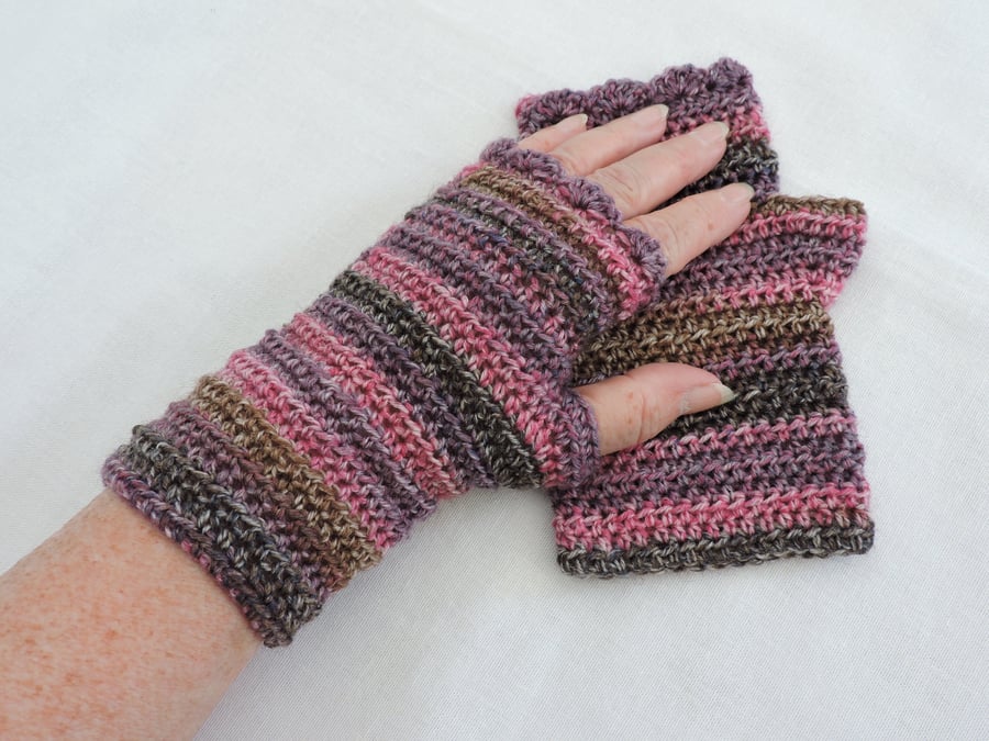 Sale Fingerless Mitts Pink Mauve Charcoal Walnut Brown
