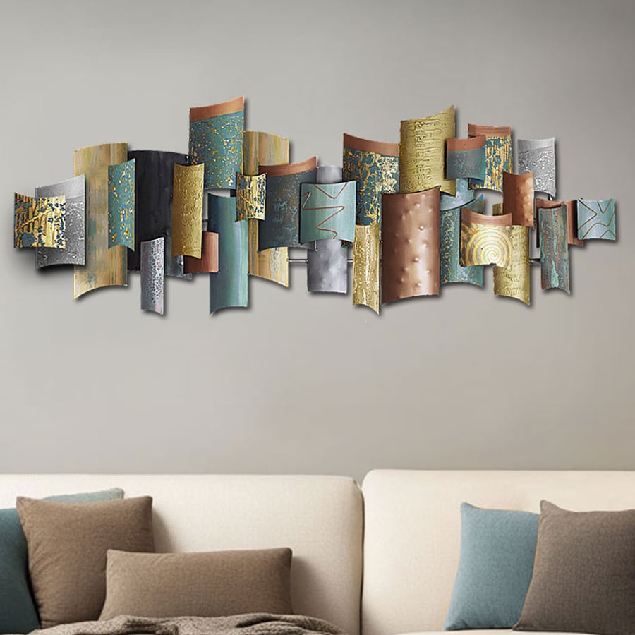 Handmade Urban Metal Wall Art – Custom Colour Abstract Sculpture with Gold size