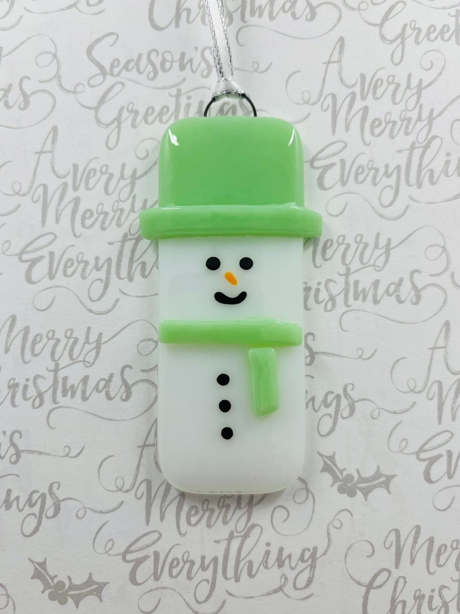 Handmade Fused Glass Snowman Hanging Christmas Decoration 