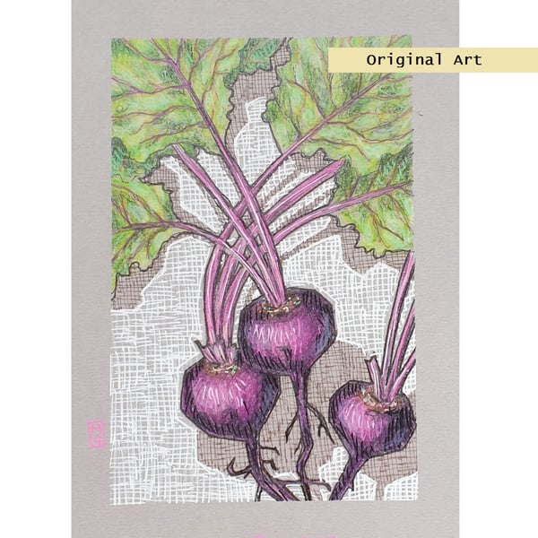 Beetroot original artwork, kitchen wall art, beets drawing, kitchen decor