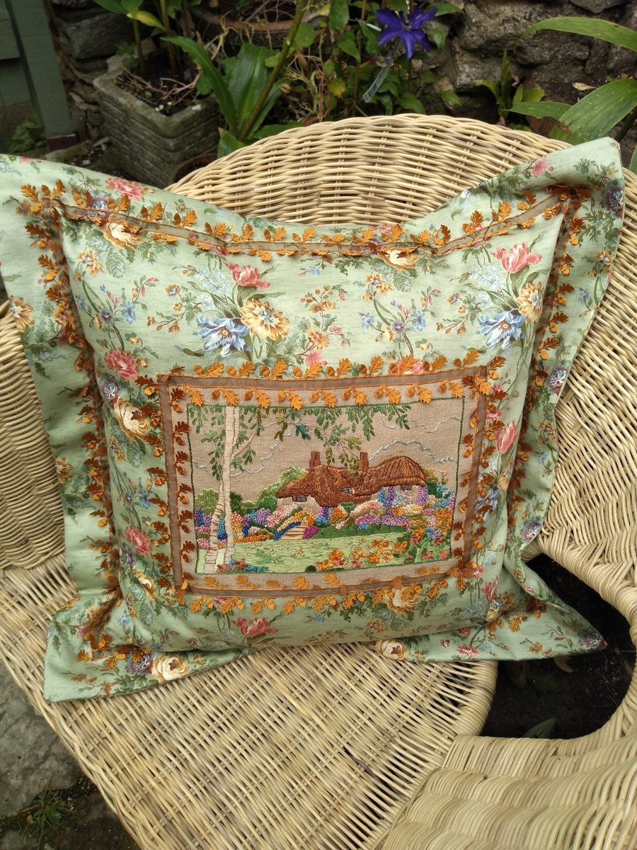 Vintage Embroidery Cushion - Emma's Bluebell Cottage