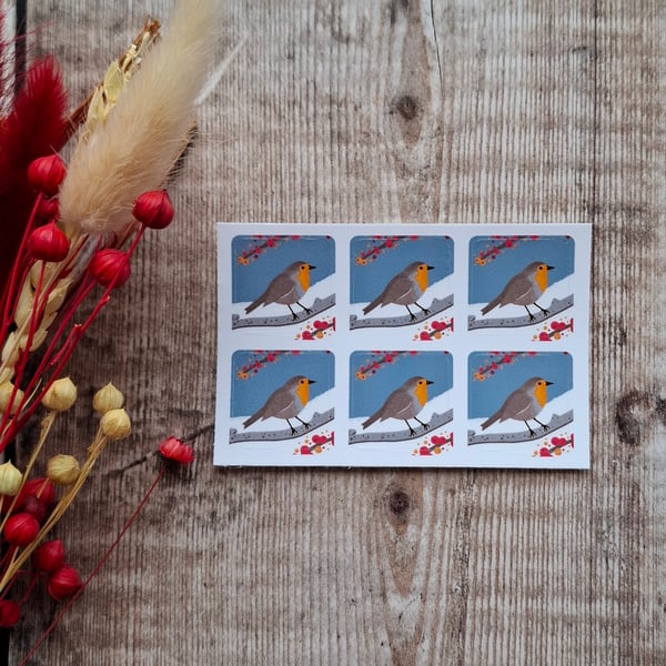 Winter Robin Envelope Stickers - Set of 6