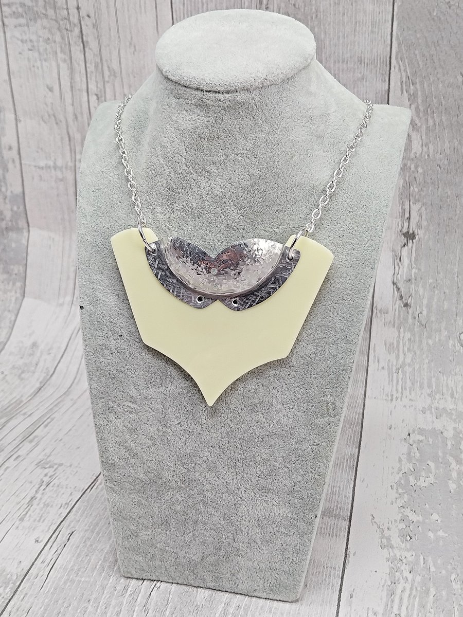Recycled Aluminium Drink Can Base, Cream Acrylic Shape Necklace Pendant Necklace