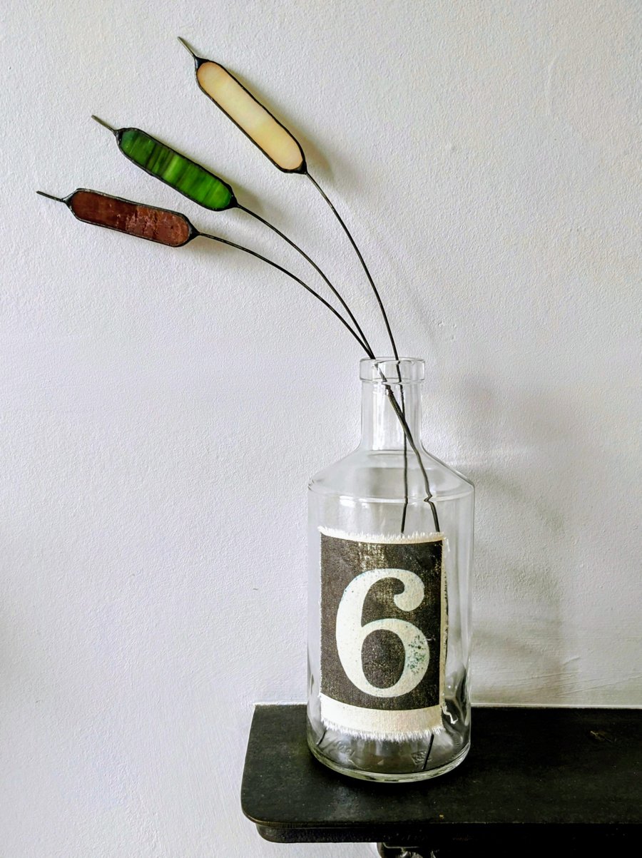 Perfectly Imperfect Stained Glass Stems, Trio of Bulrushes