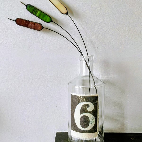 Perfectly Imperfect Stained Glass Stems, Trio of Bulrushes