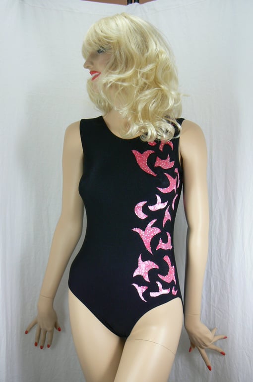 Gymnastic Leotard (pink velour hologram spot detail)
