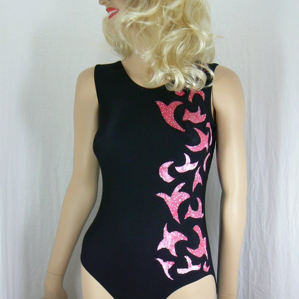 Gymnastic Leotard (pink velour hologram spot detail)