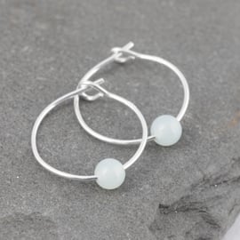 Beautifully Boho Tiny Amazonite Gemstone & 15mm Sterling Silver Hoop Earrings