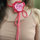 Crochet pink rose choker