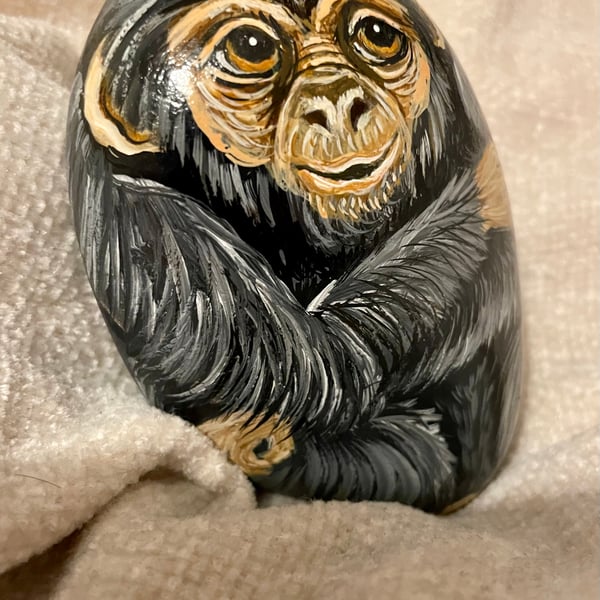Monkey hand painted pebble garden rock art wild... - Folksy