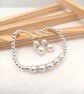 Sterling Silver Austrian Crystal Pearl Earrings and Matching Bracelet Set