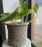 SOLD - Hand Knitted Plant Pot - Beige - Recycled Cotton - Medium - Image 2