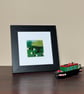 Sheep grazing, Textile picture, needle felted, wool and silk, 4"x4" framed