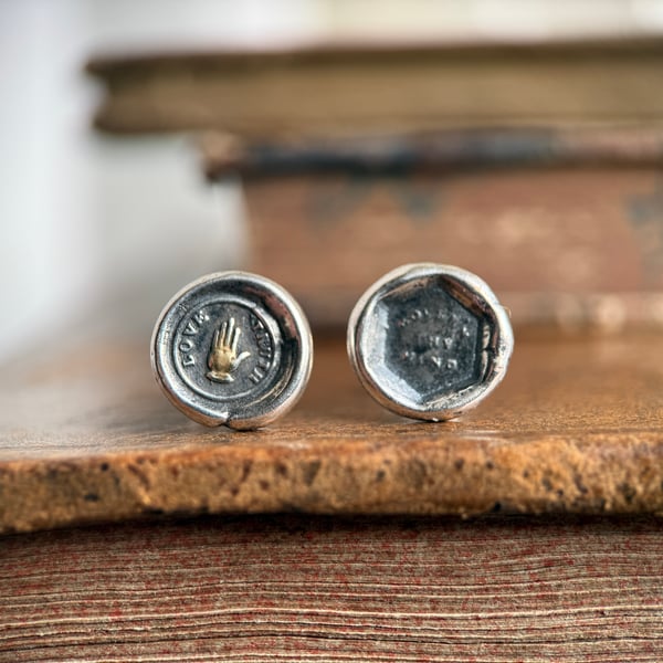 Sterling Silver Clay Pipe Wax Seal Stud Earrings "GOVERN THY MIND"