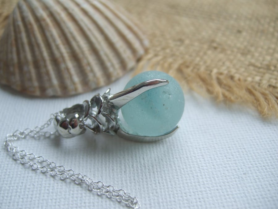 Sea glass jewelry, beach glass necklace, sea glass marble necklace fishing float