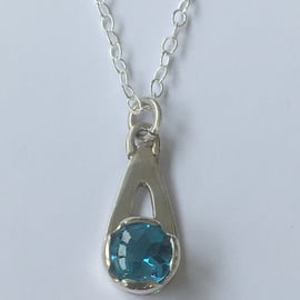 Swiss Blue Topaz Birthstone Drop Pendant 