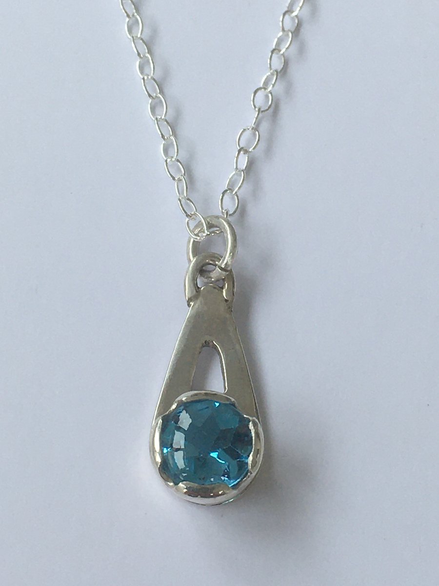Swiss Blue Topaz Birthstone Drop Pendant 