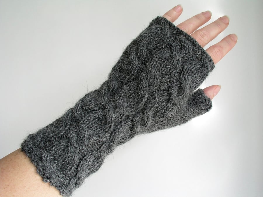 Alpaca Wrist Warmers Fingerless Gloves Grey