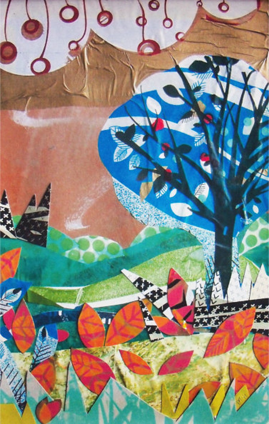 Art Print of my Original Collage using Screen Prints  - Fallen Leaves