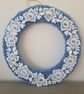 Handmade Blue Yarn Wreath,White Lace Flowers And Wooden Love Hearts,Shabby Chic - Image 1