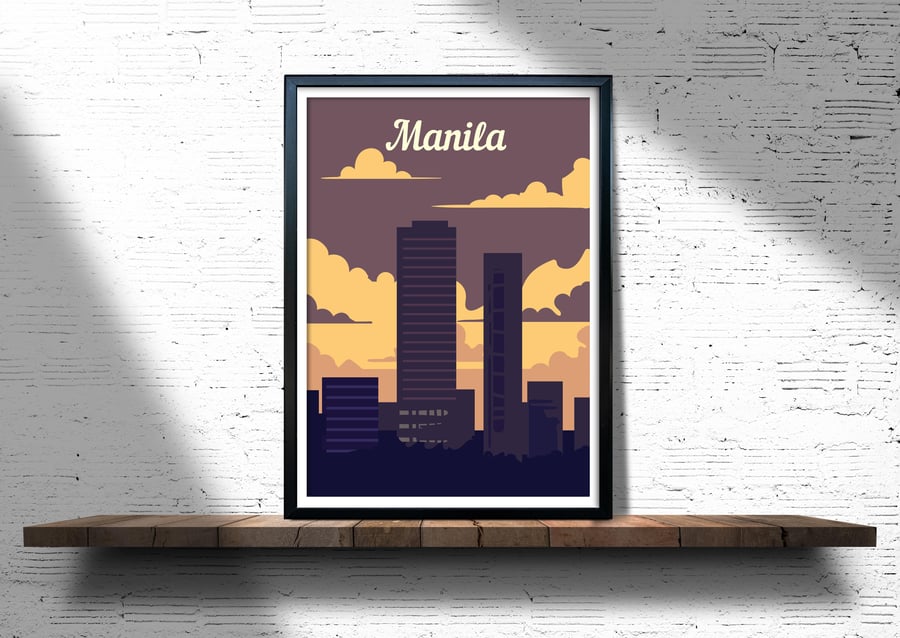 Manila retro travel poster, Manila print, Philippines travel poster