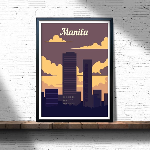 Manila retro travel poster, Manila print, Philippines travel poster