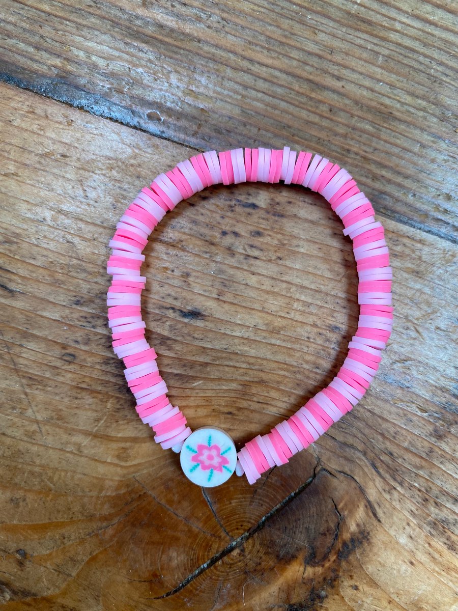 Pink Stripy Flower Bracelet (530)