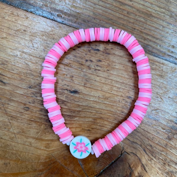 Pink Stripy Flower Bracelet (530)