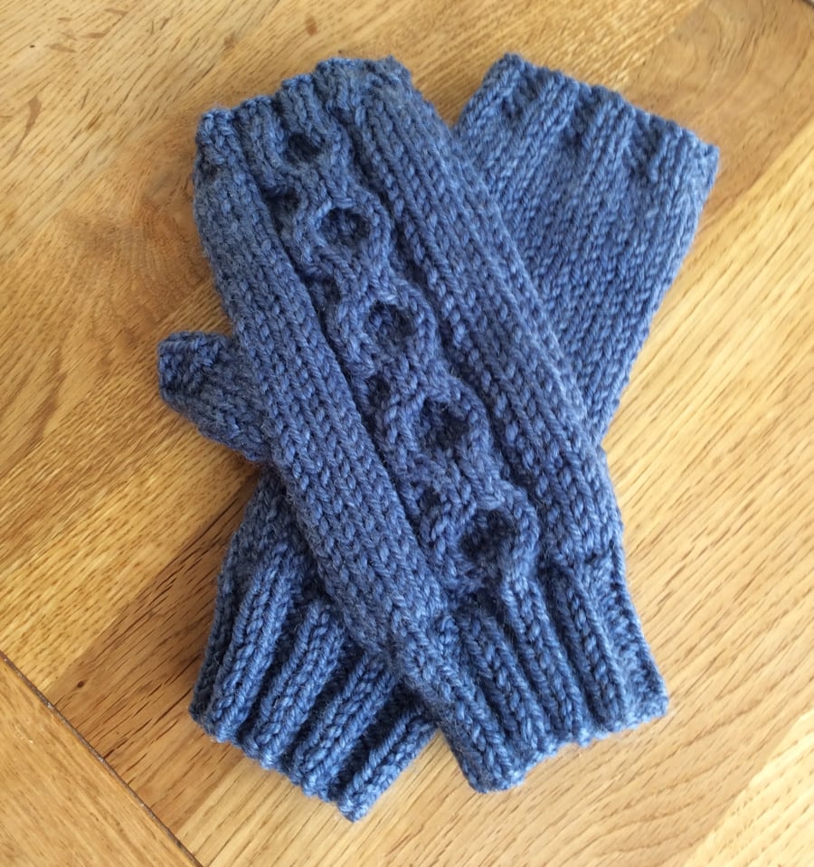 Hand knitted fingerless mittens 