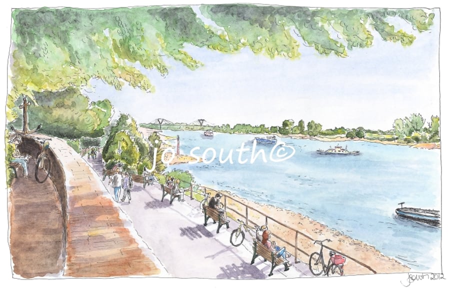 Boats, Bikes and Benches, River Rhein, Germany - Limited Edition Art Print
