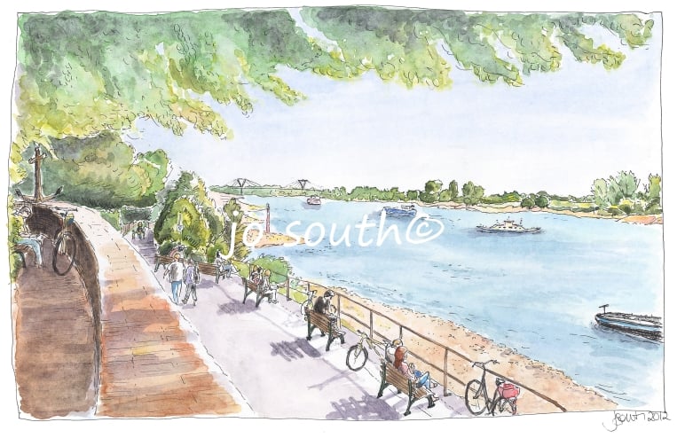 Boats, Bikes and Benches, River Rhein, Germany - Limited Edition Art Print