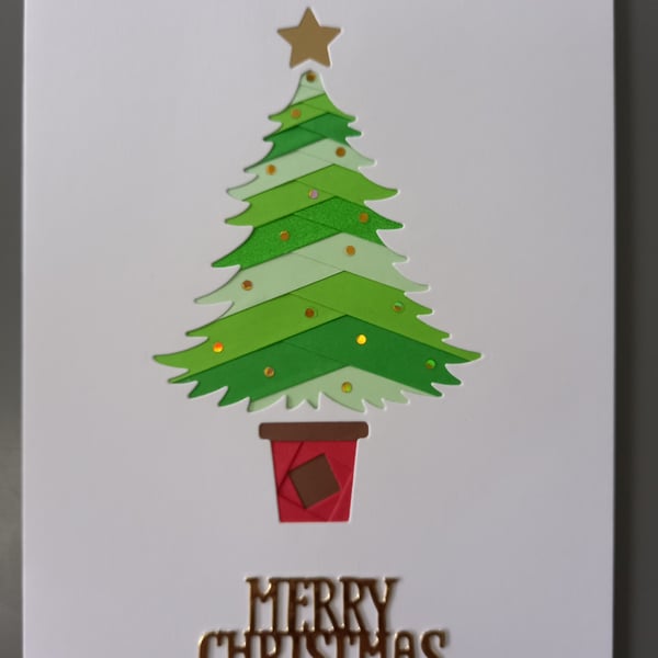Iris folded Christmas Tree card, handmade