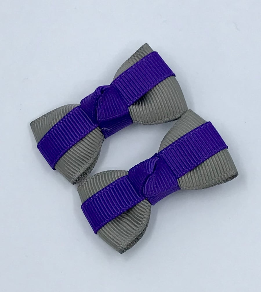 Itty Bitty Purple and Grey on Clips (pair)