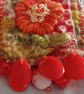 Orangle floral, Slow-stitched and beaded brooch. - Image 5