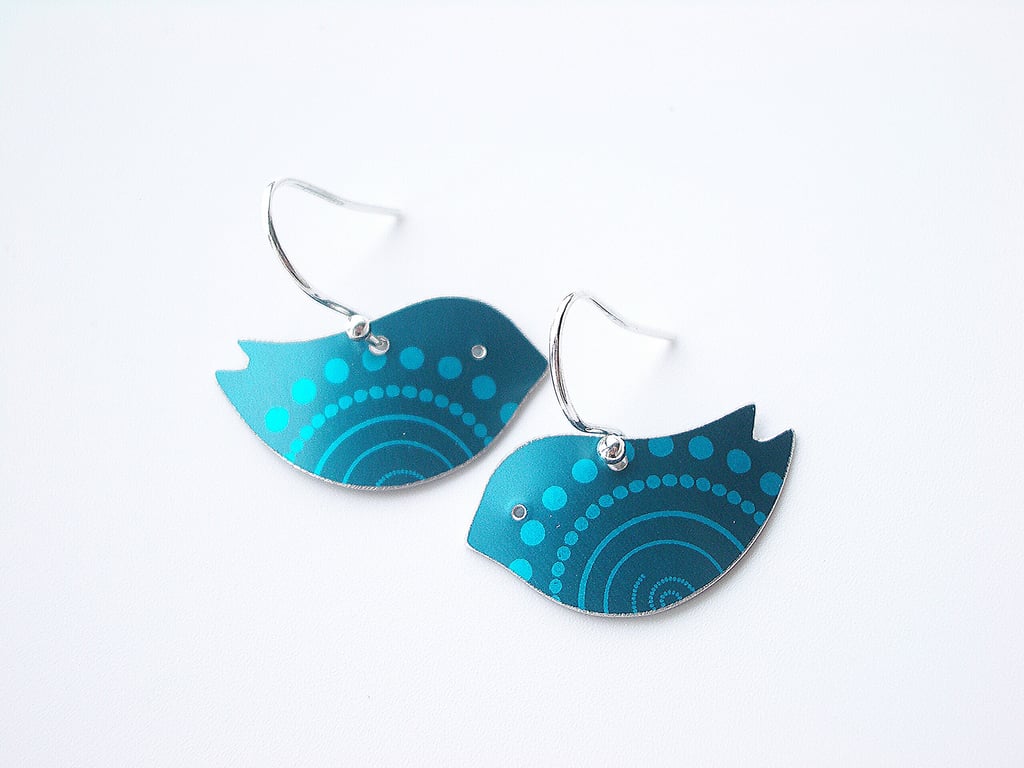 Bird earrings in teal and turquoise 