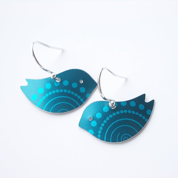 Bird earrings in teal and turquoise 