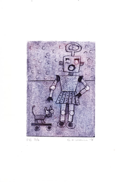 Little Robot 3.4.  - Collagraph Print - original art - Made in Yorkshire 