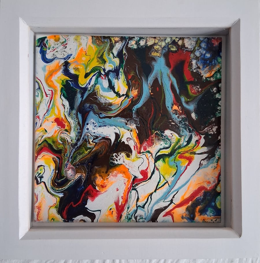 Abstract Framed Paint Pouring Art
