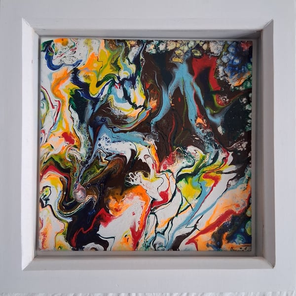 Abstract Framed Paint Pouring Art