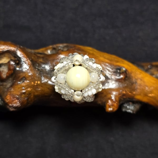 White Glass Adjustable Ring