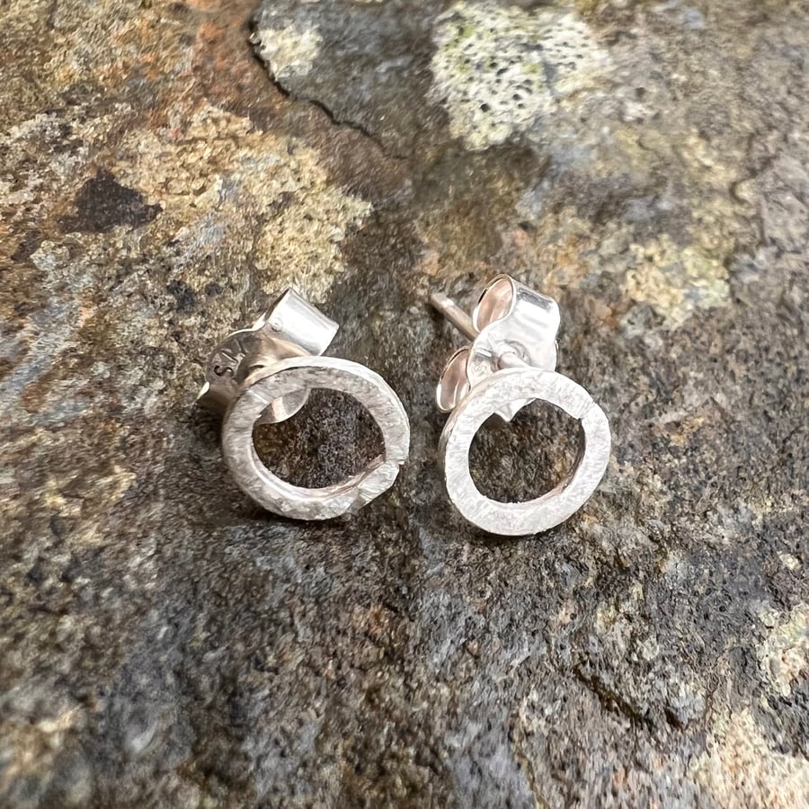  Small Silver Textured Circle Stud Earrings